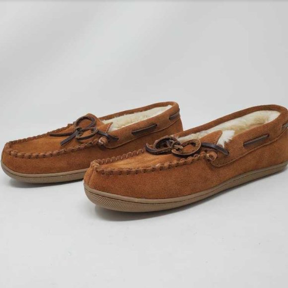 New men\'s J Crew classic suede moccasins slip on slippers in Caramel suede main image 6